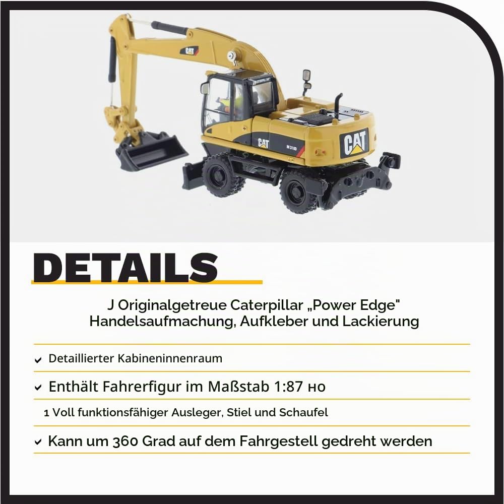 Diecast Masters 1:87 HO Scale Model Cat M318D Wheel Excavator, 85177 | Detailgetreues CAT Baufahrzeug in Metallbox, ca. 10,7 x 4,2 x 4,9 cm, ab 14 Jahren, für Sammler, 85177