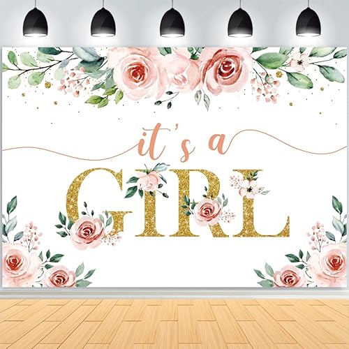 ASOONYUM Telón de fondo floral para baby shower de 7 x 5 pies para niñas, flor de acuarela rosa rubor It's a Girl, fondo de baby shower para