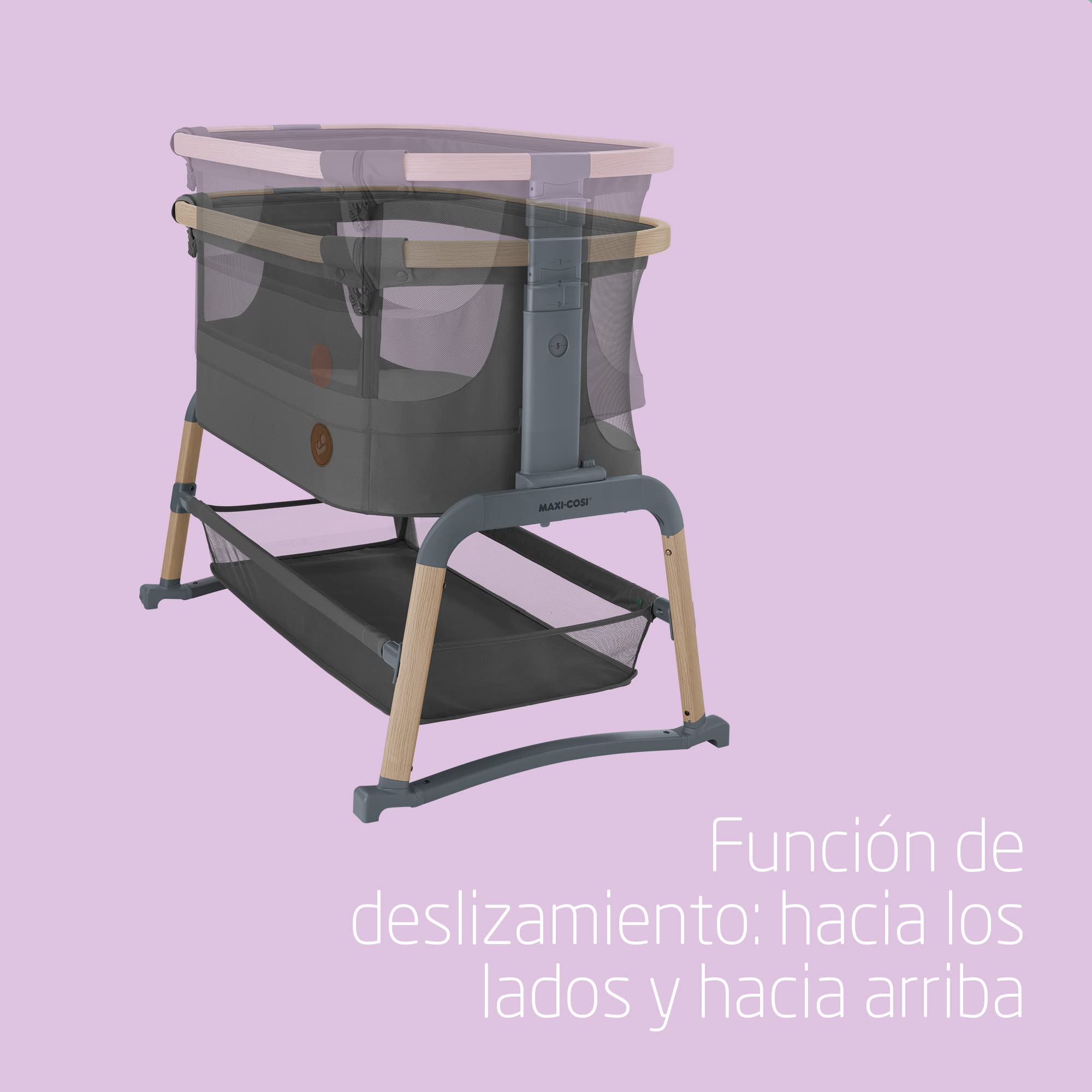 Maxi-Cosi Iora Air Cuna Colecho Bebe, Malla Integral, 0 - 6 meses (9 kg), Modo Mecedora, 4 Posiciones de Inclinación y 5 de Altura, Fácil Deslizamiento, Fácil Transporte, 2 Ruedas, Beyond Graphite
