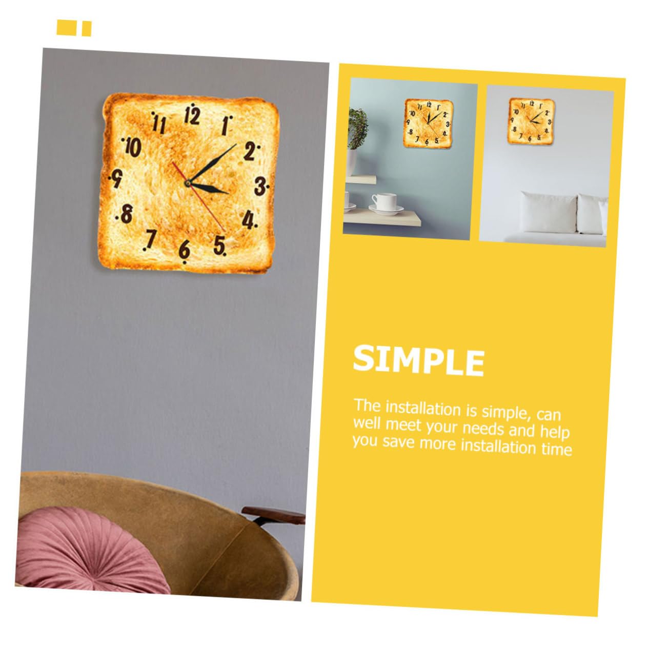 Reloj de Pared Colgante Moderno Forma de Pan de Plástico para Decoración de Cocina y Panadería, Diseño Versátil y Función de Preciso
