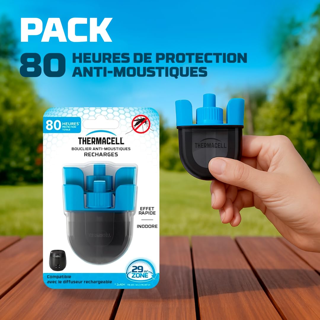 TherMACELL - Recarga líquida antimosquitos y mosquitos, protección eficaz de 29 m², compatible con escudos, duración de 80 horas, inodoro, 1 paquete de 2 unidades THE55RECHARG80