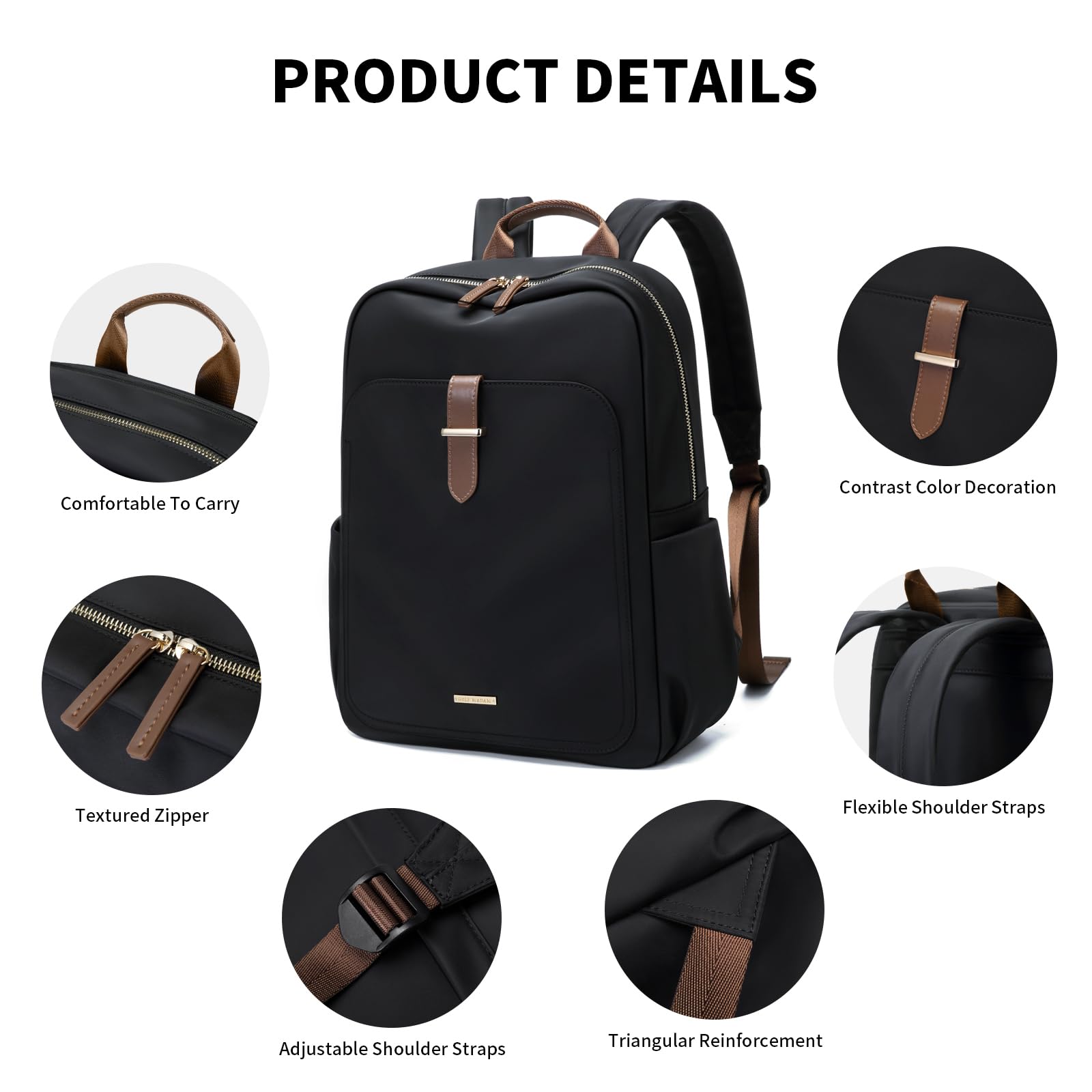 GOLF SUPAGS Zaino Porta PC Donna 14 Pollici, Zaino PC Portatili per Computer, Casual Daypack Uomo per Scuola, Lavoro, Viaggio Nero