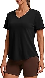 PINSPARK Soft Workout Tops for Women Short Sleeve V Neck Moisture Wicking UPF 50+ Sun Protection Quick Dry Gym Shirts