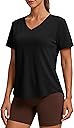 PINSPARK Soft Workout Tops for Women Short Sleeve V Neck Moisture Wicking UPF 50+ Sun Protection Quick Dry Gym Shirts