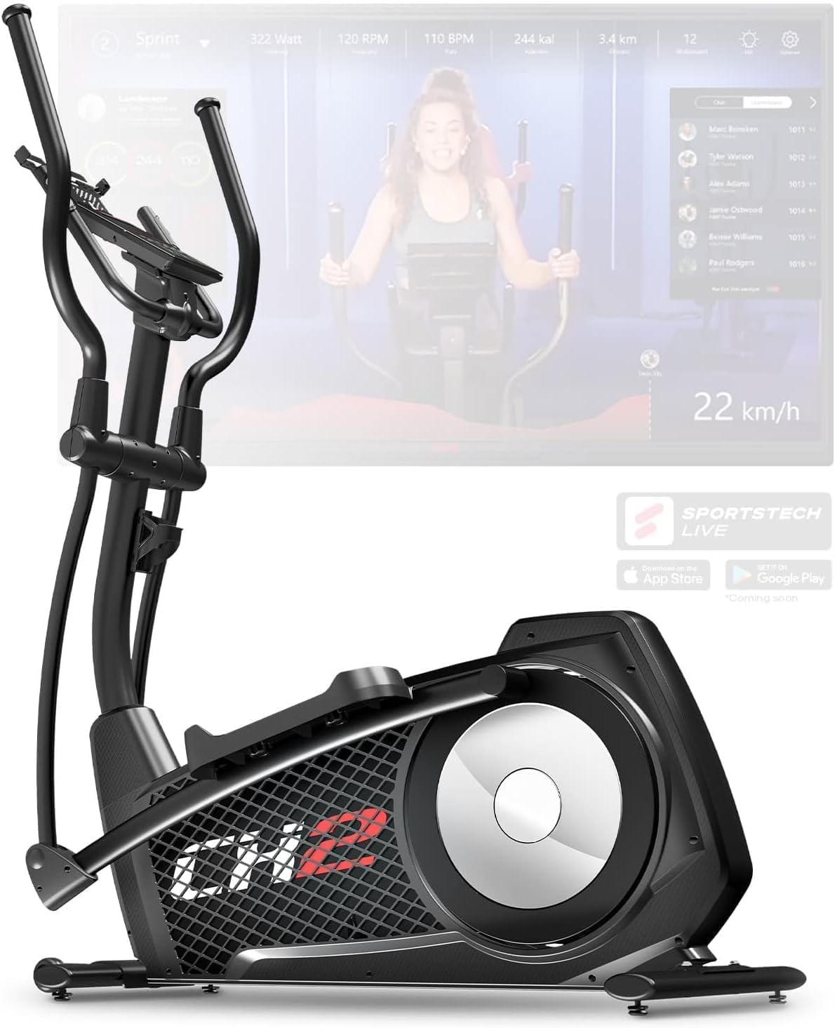 Sportstech CX2 Crosstrainer mit Stromgenerator Interaktive Video-Events Multiplayer-App