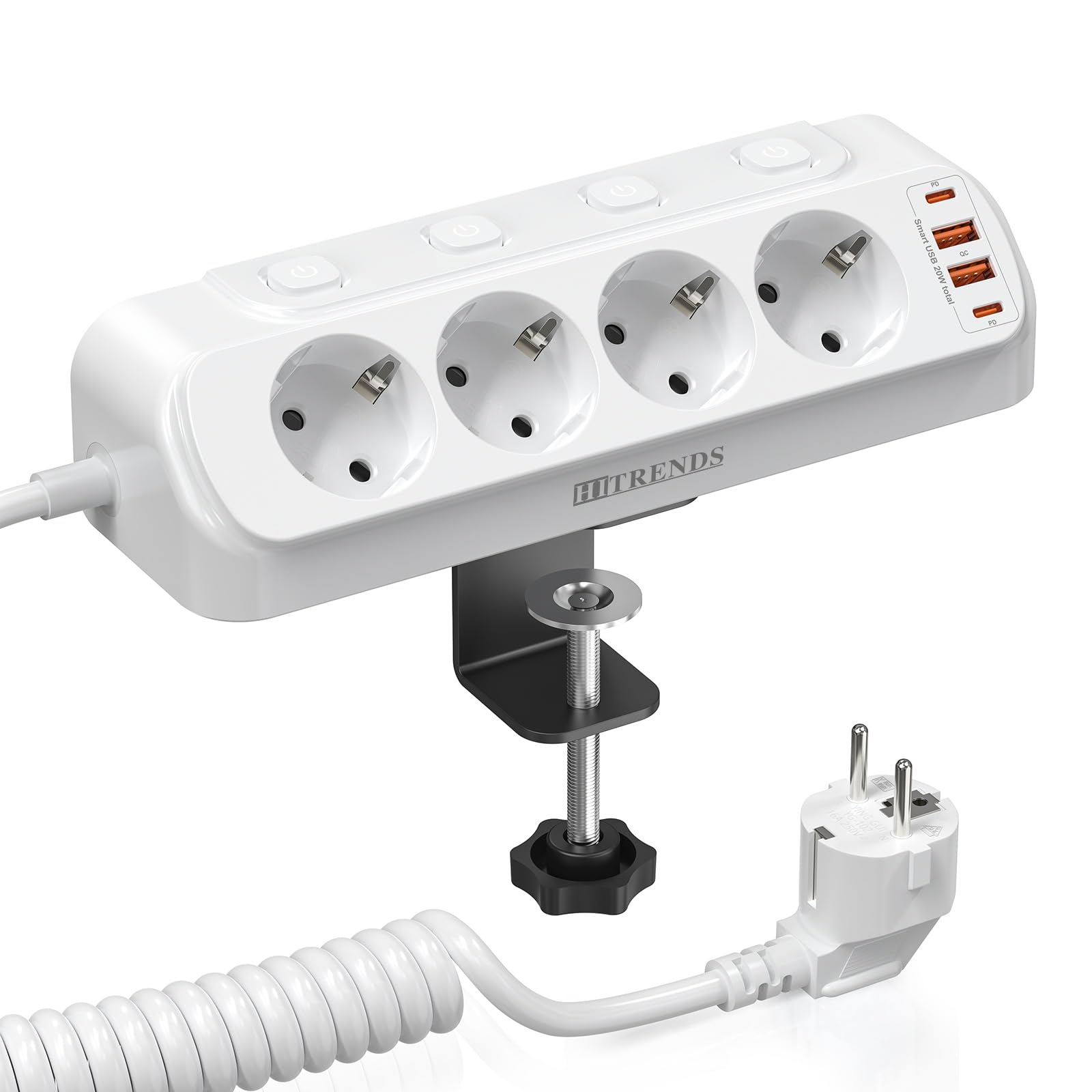 Toma de Empotrar Corriente con 2 USB y 2 Type-C, 4 Tomas Enchufes Multiple Empotrada de Sobremesa con Interruptor, Regleta de Enchufes Empotrada con Cable de 2M para Muebles de Encimera, Blanco — view 28