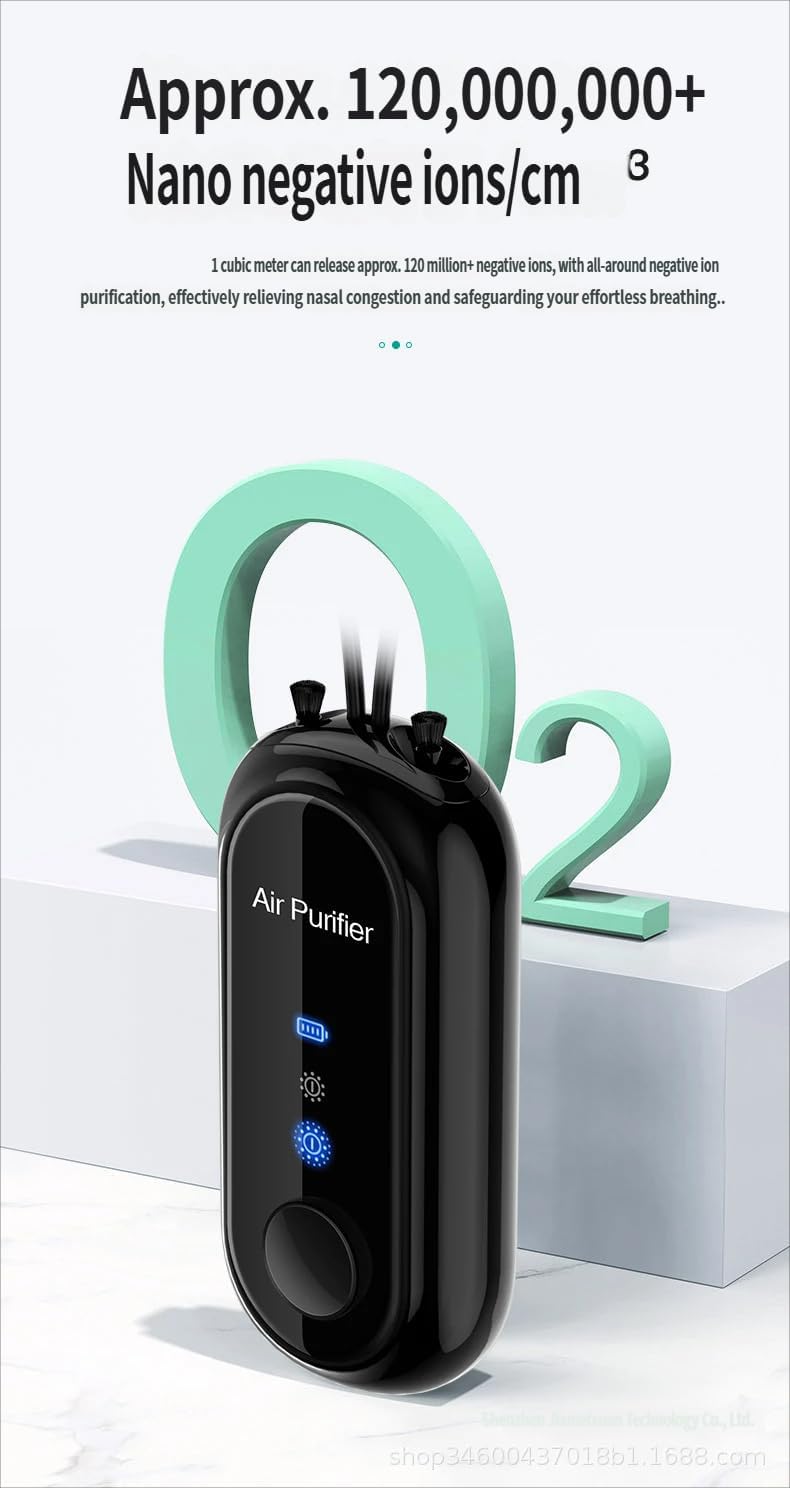 Portable Wearable Air Purifier Necklace, Negative Ion Generator 120 Million Ions/cm³, Rechargeable Personal Air Purifier with 30 Hour Battery (White)
