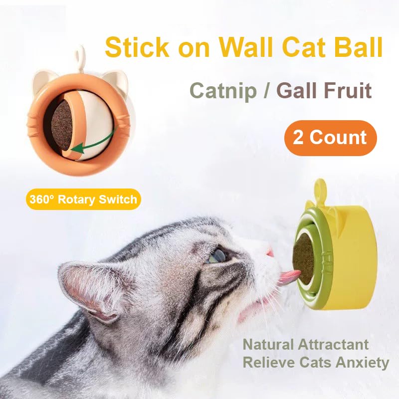 LOVELY CAVES Rotatable Stick on Wall Gall Fruit Cat Toy, 2 Count