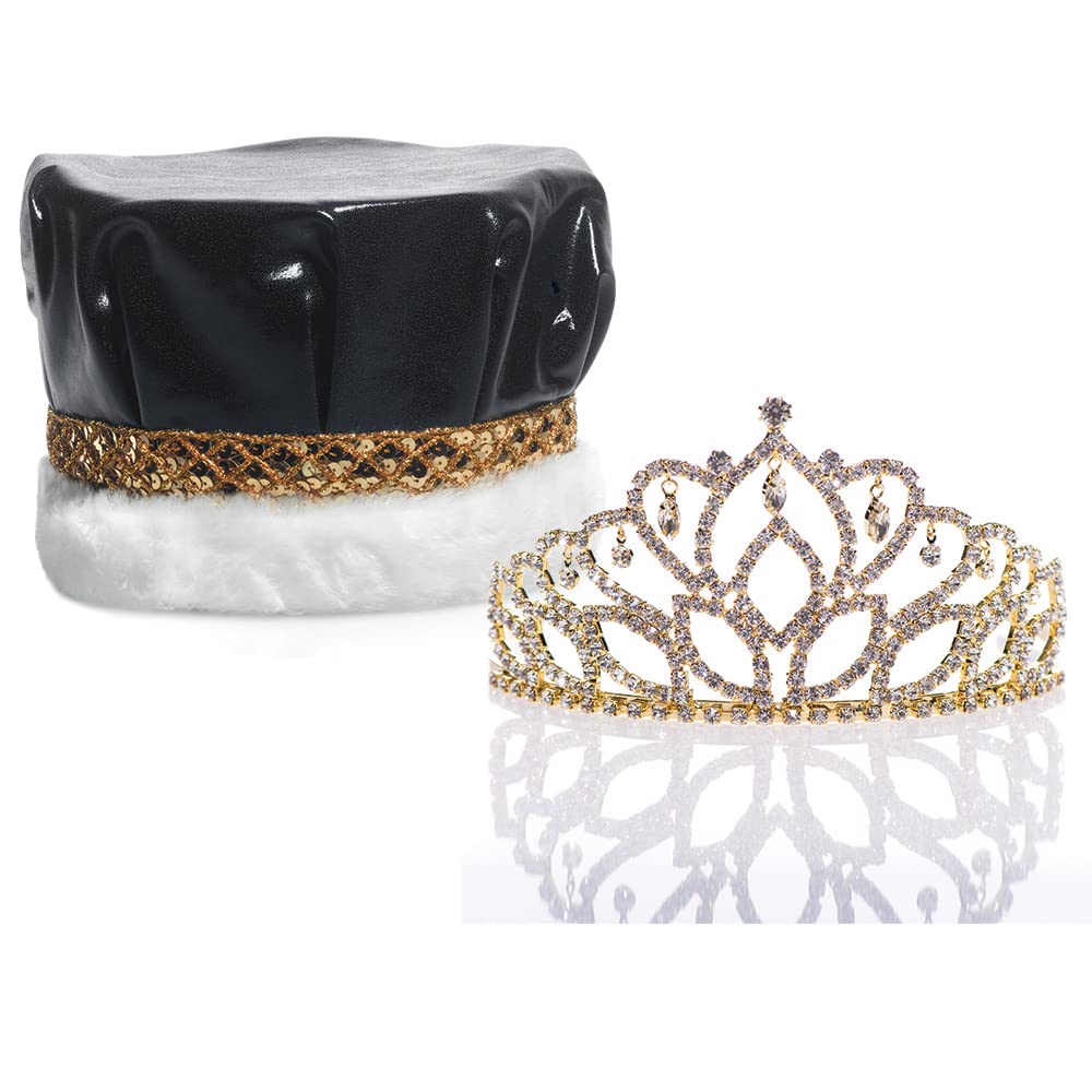 Gold Metallic Crown and Gold Mirabella Queen Tiara Royalty Set