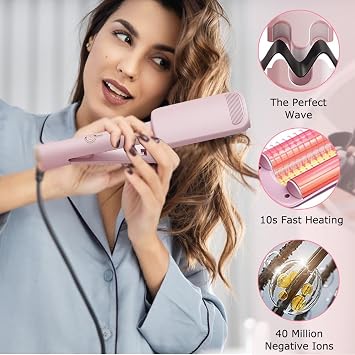32mm French Wave V-Shaped Curling Iron for Short and Long Hair, Pink