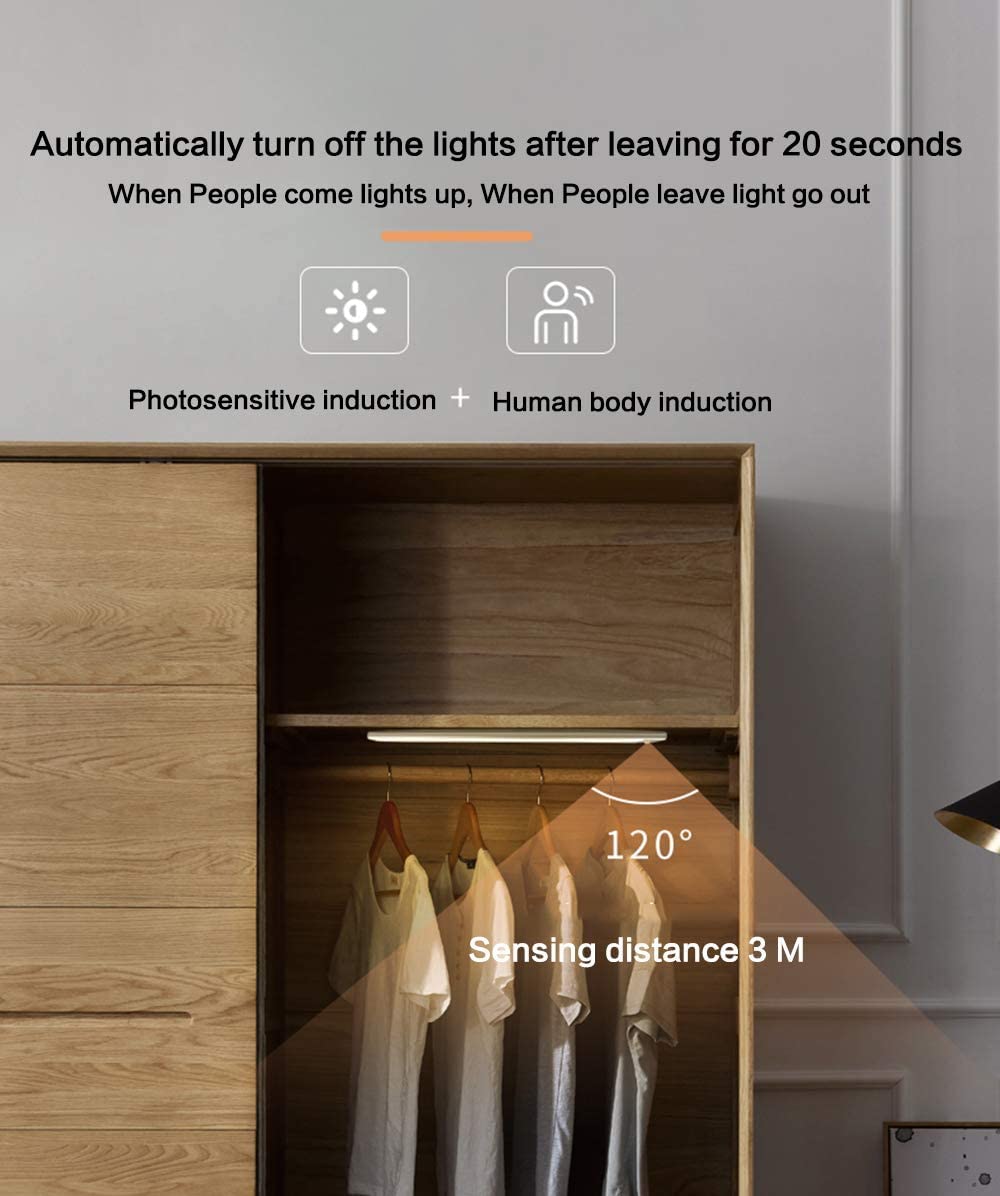 Illuminazione a LED per armadietti, 80 cm, ricaricabile, con sensore di movimento, luce LED per armadio, senza fili, temperatura del colore regolabile, barra luminosa notturna per armadio, cucina