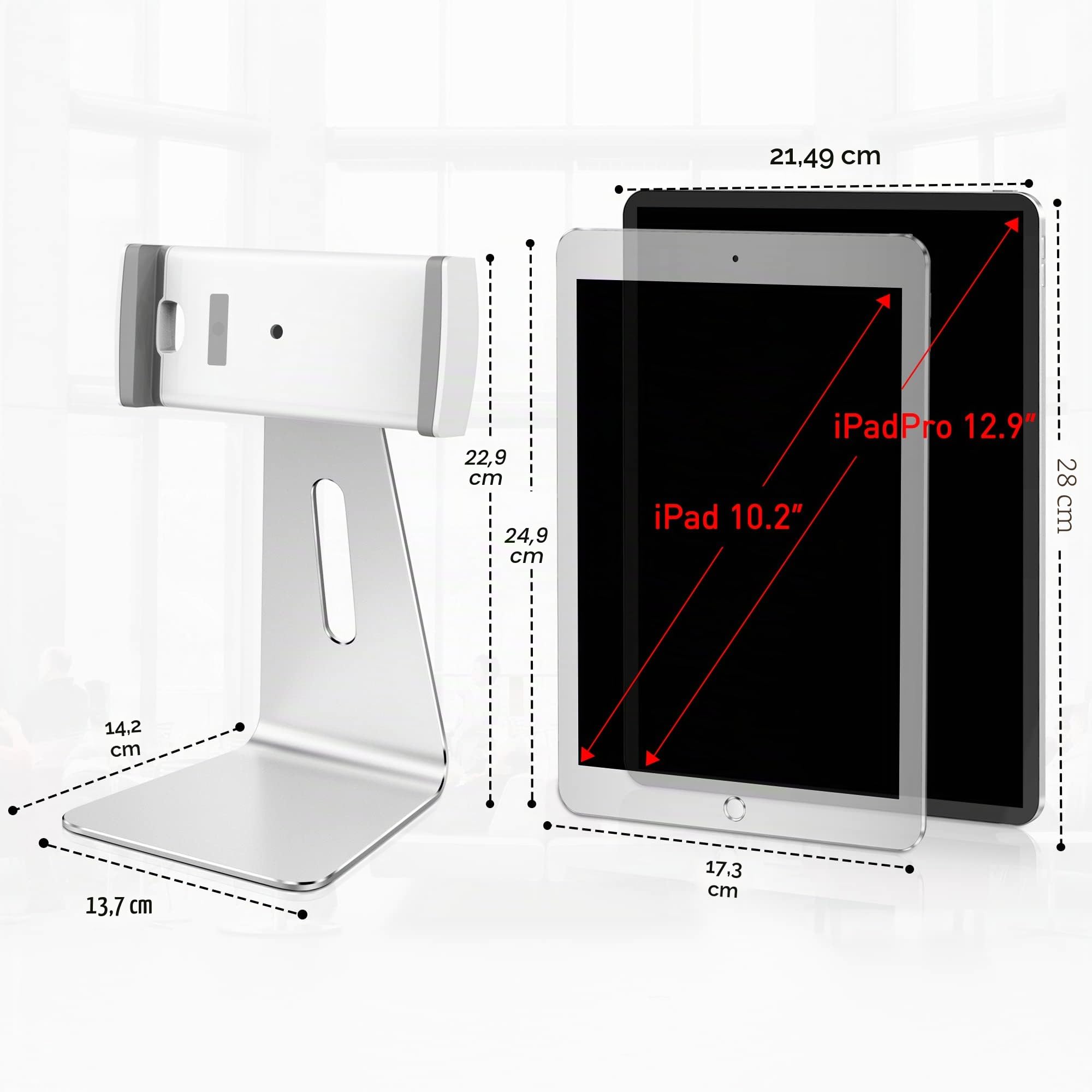 AboveTEK, Supporto Girevole in Alluminio per iPad Pro/Air/Mini - Supporto Doppio Braccio 6"-13" per Tablet POS Kiosk iOS/Android, per Negozio/Ufficio/Cucina