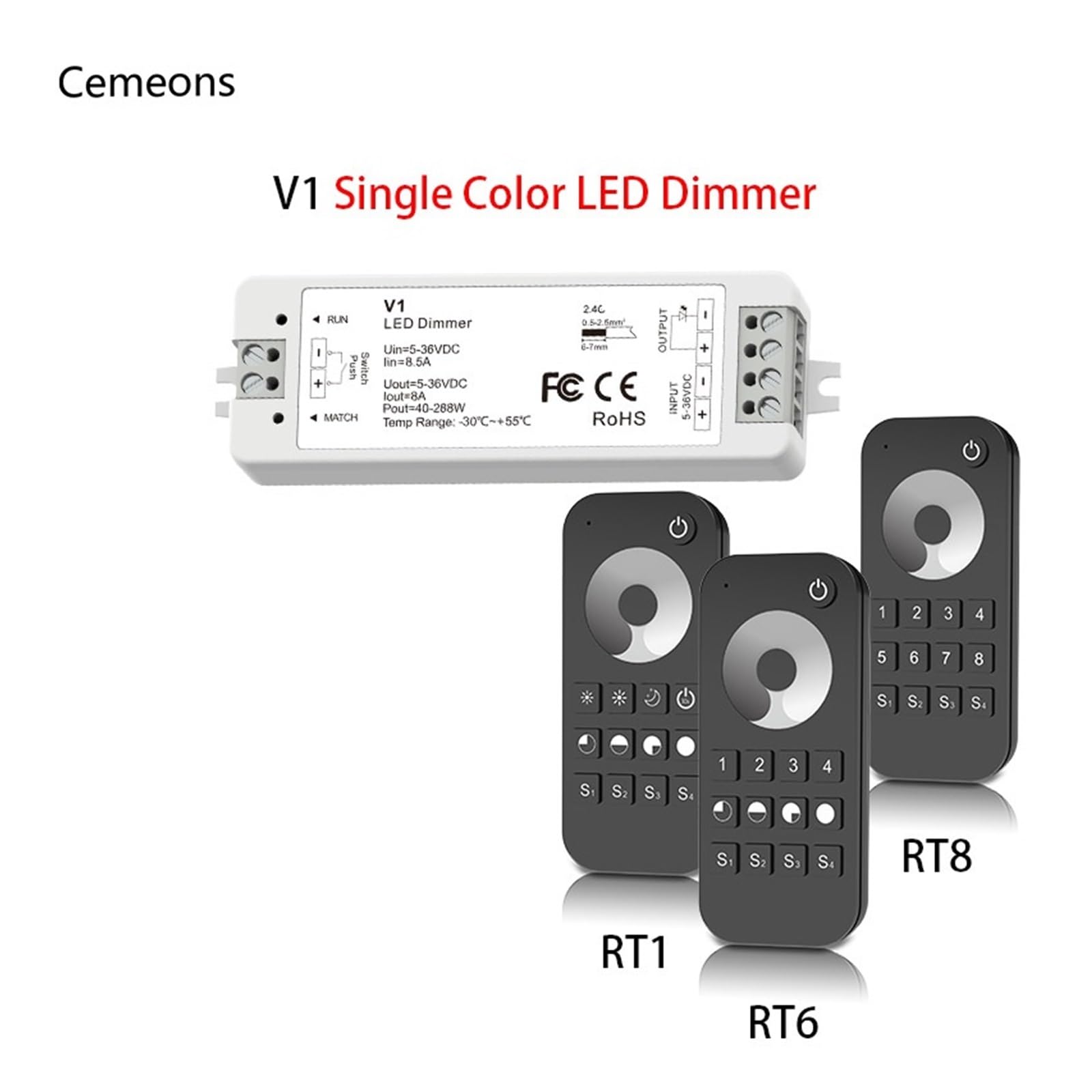 Atenuador LED V1 12V Controlador LED Zona 1 a 8 2,4G Control remoto táctil interruptor atenuador tira de luces LED 5V 24V 36V(V1 only)