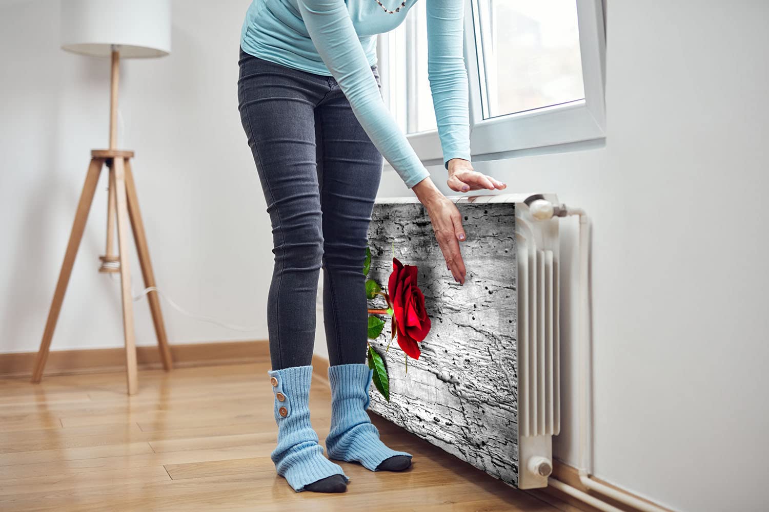 Magnet Heizkörperverkleidung Heizkörperabdeckung Grau Blumen Rose 100x60 cm Heizung Abdeckung Verkleidung Magnetische Abdeckmatte Kühlschrank aus Einem Flexiblen Magneten Digitaler Aufdruck