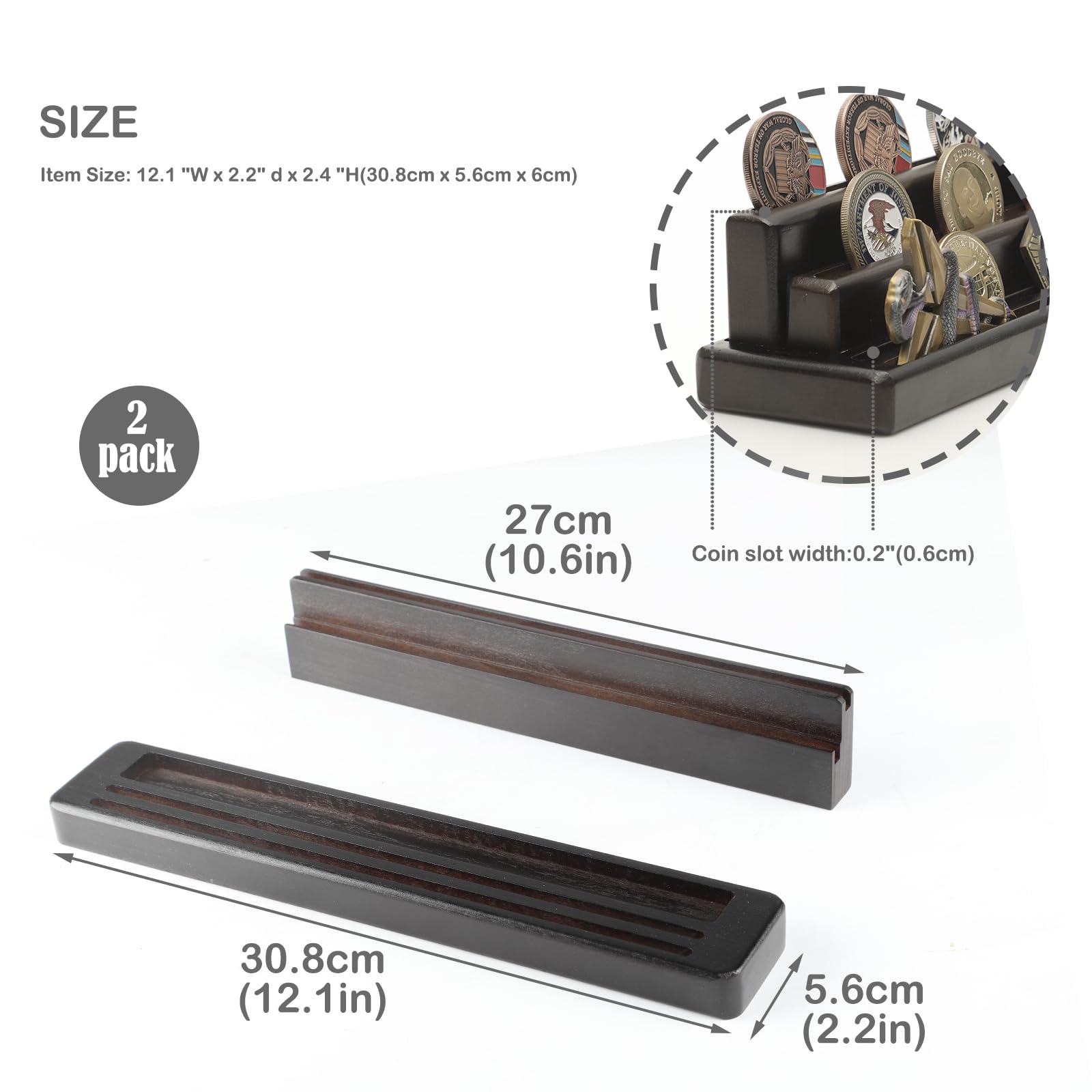 Gzsekken Display Coin Holder - Wooden Challenge Coin Stand(Coins Not Included) - Military Display Stand (4 Row-2 Pack) - Image 3