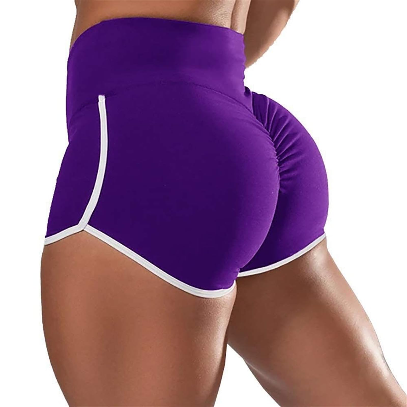 Qesulk Ruched Booty Shorts for Women High Waist Athletic Pants Tummy Control Stretch Workout Yoga Legging Butt Lifting Shorts Purple