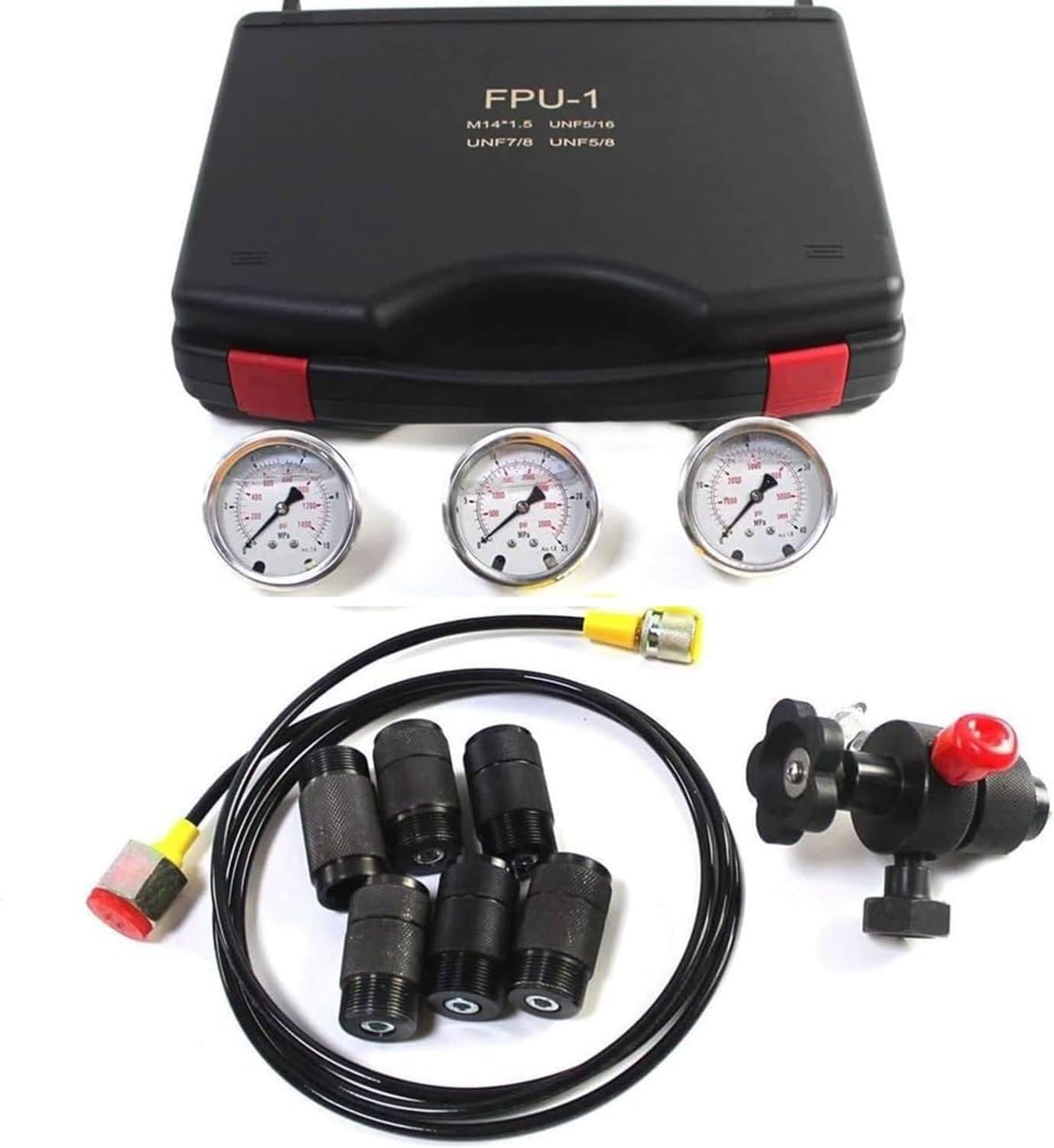 UORDBY Nitrogen Accumulator Charging Kit,Nitrogen Pressure Test System, Gas Charge Tools with 7 Couplings, 3 Gauges, (1500PSI /4000PSI/ 6000PSI) and 1 Gas Hose