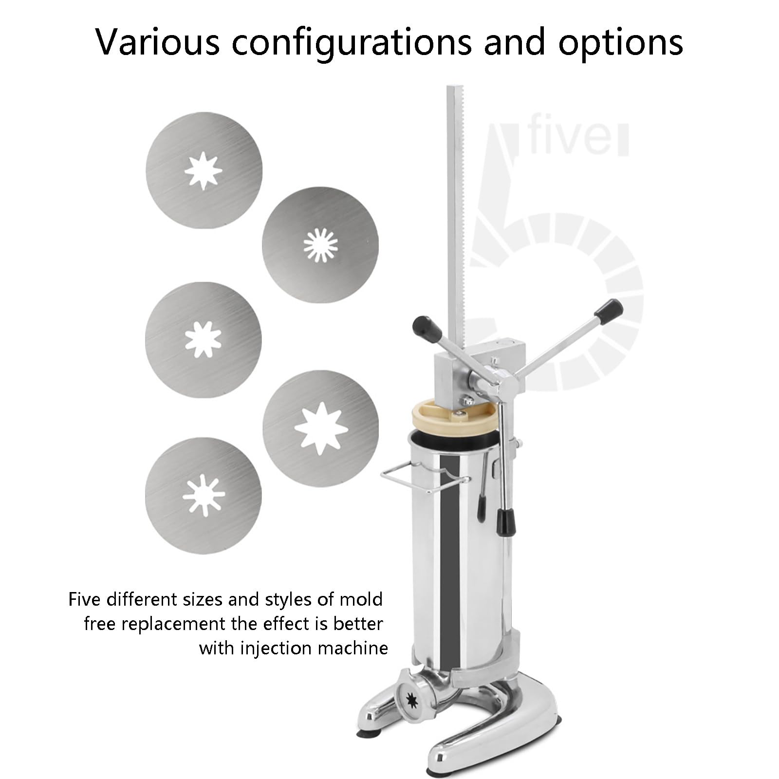 Churrera Manual Comercial, Churrera Española de Acero Inoxidable con 5 Moldes, Máquina para Hacer Rosquillas de Frutas Latinas, Embutidora Manual para Restaurantes y Panaderías.,2L