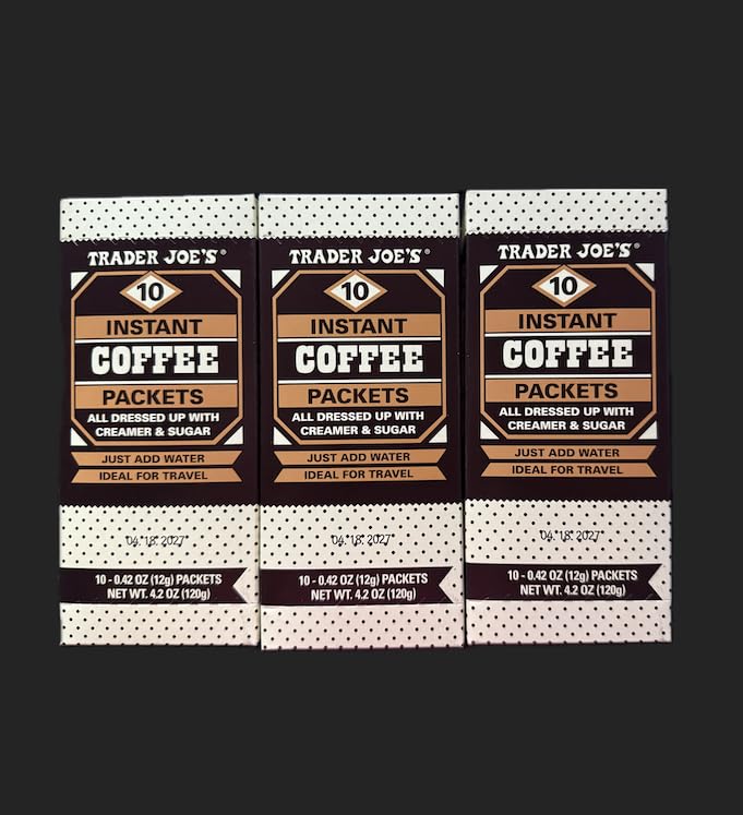 Trader J Instant coffee Packets with Creamer & Sugar, 10 Count, 4.2 oz, 100% Arabica (3 pack)