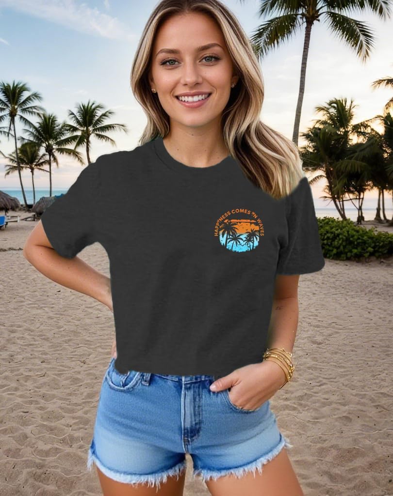 Hawaiian Shirts Womens Beach Tropical Palm Trees Graphic Tshirt Summer Vacation Short Sleeve Tee Tops - Image 2