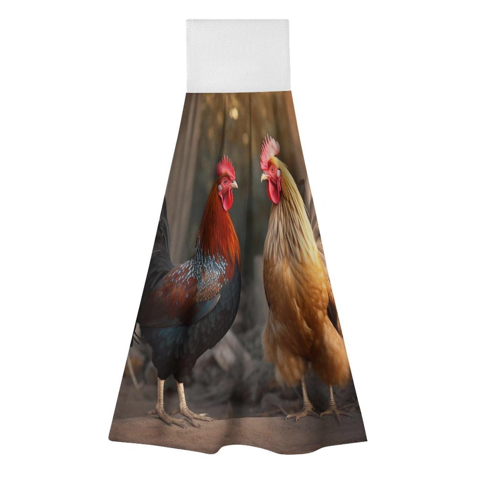 BTCOWZRV Rooster and Chicken Hanging Kitchen Towels with Loop, 2 PCS Luxury Hand Towels for Bathroom, Soft Microfiber Absorbent Face Towels Quick Dry Cleaning Cloths for Kitchen Dish Towels
