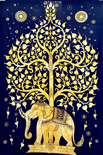 Tree of Life Tapestry, Indian Elephant Tapestry, Tree- Elephant Tapestry, Indian Tapestry, Twin Age Dorm Bedding, Tree of Life Tapestry by Jaipur Handloom