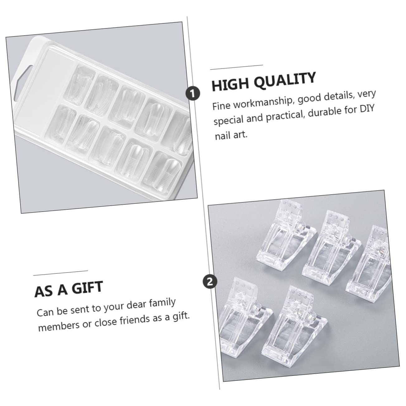1Set Manicure Extension Mold Kit Nail Art Tools with Premium Nail Tips Reusable Stencils for DIY Nail Art for Home Use and Giving