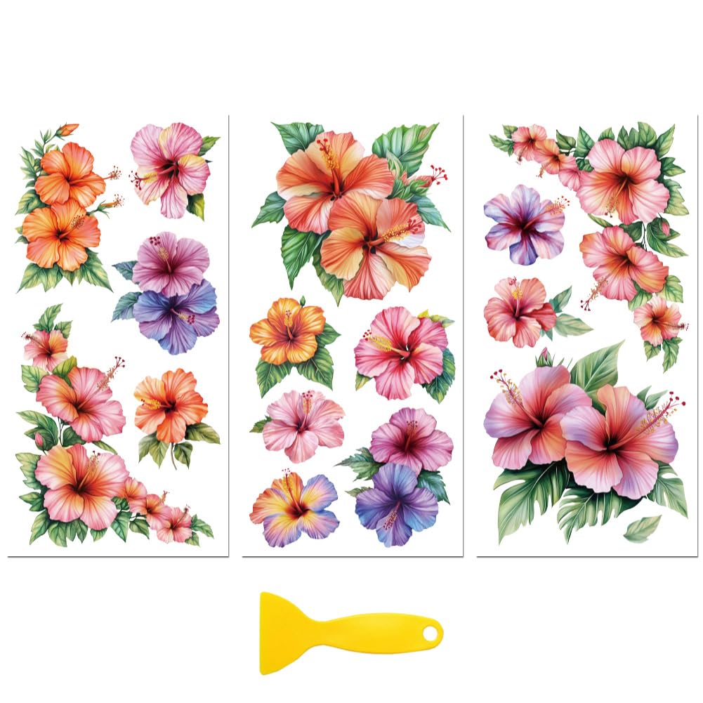 Peacoblue Rub on Transfer Decal Sticker for Furniture Craft Decor 6"x12" Colorful Hibiscus Flowers