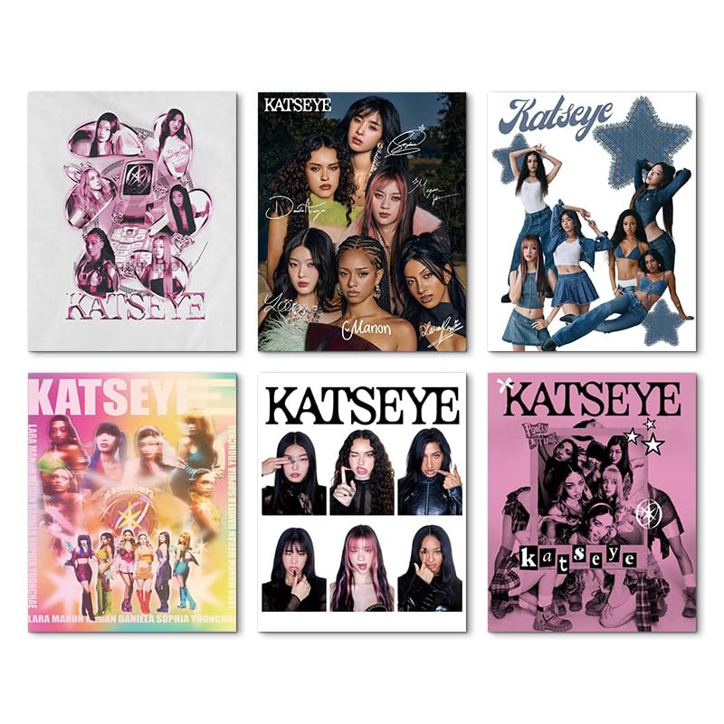 DIWSO A Set Of 6 KATSEYE Poster Top Idol Girl Groups Colorful Poster Katseye Stickers Birthday Decorations Wall Hanging for Bedroom Dorm Studio 25 * 20cm