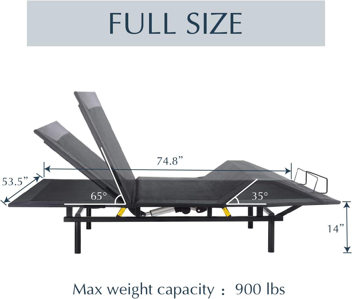 WEEWAY Full Size Ergonomic Adjustable Bed Frame Smart Electric Bed Base with 2.0 Upgraded Motors, Independent Motorized Head and Foot Incline, Wireless Remote, Assembly Needed, Basic