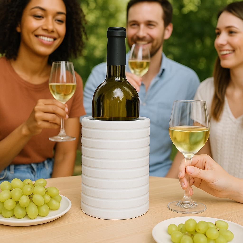 Ottimo 100% Marble Wine Chiller & Champagne Bucket, 7” Stone Bottle holder or Utensil Kitchen Holder, Great Wine Cooler Accessories Gift for Wine Lovers, Parties (White) - Image 2