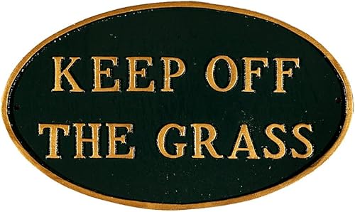 Miniatura 1 de Montague Metal Products SP-28L-HGG - Placa ovalada con texto en inglés "Keep Off The Gras", grande, verde cazador y dorado
