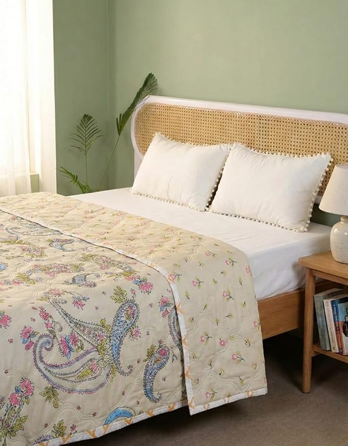 Image of MITUL AC Comforter for Double Bed Or Single Bed Ultrasoft AllSeason Polyster Dohar Duvet Light Wight (Cream Color Design, Single Bed)