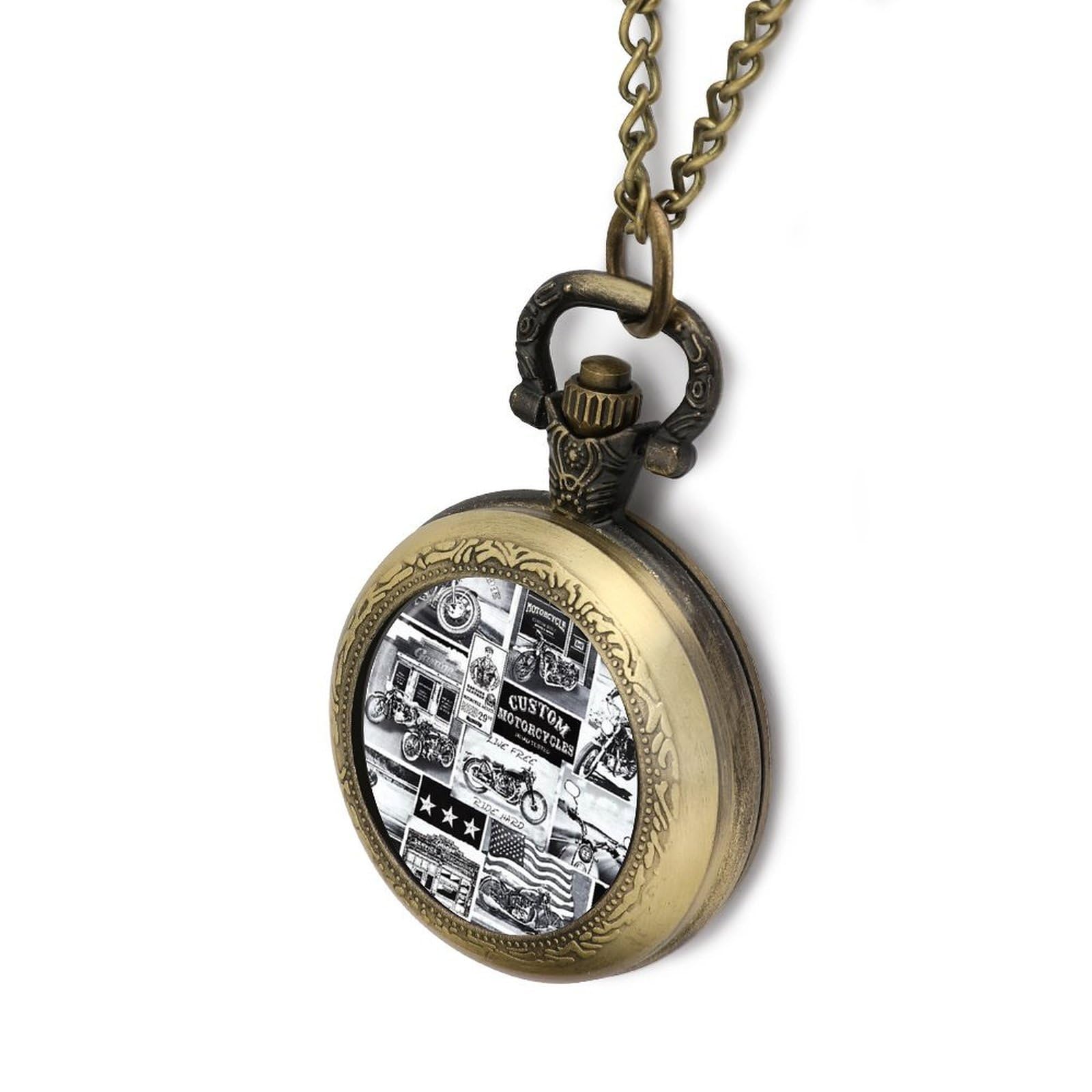 Vintage Motorcycles Vintage Pocket Watch with Chain Numerals Scale Christmas Graduation Birthday Gifts Valentine's Day Coppery-Style