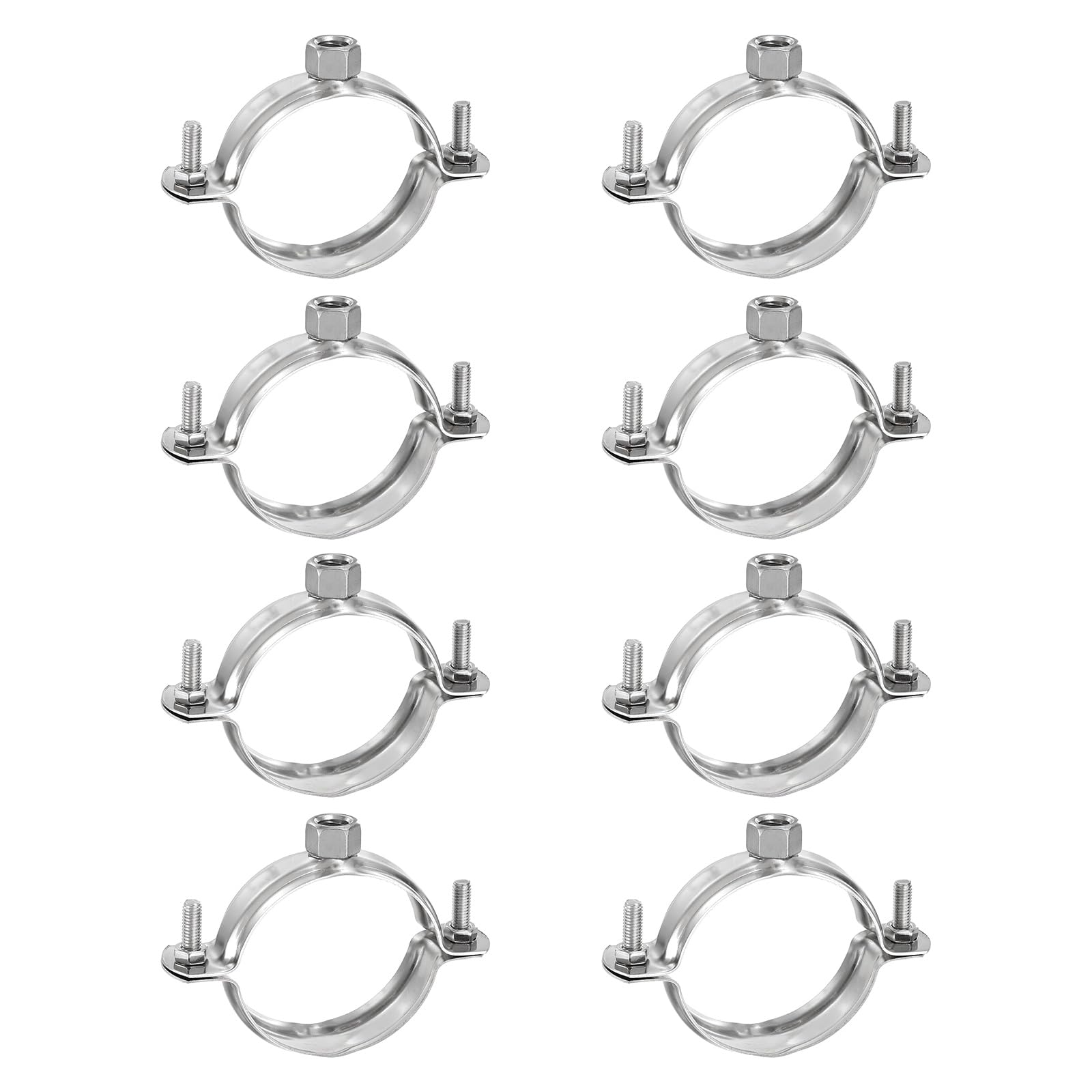 sourcing map 8 Pcs Adjustable Pipe Bracket Clamps2 (50mm) Stainless Steel Wall Ceiling Mount Split Ring Pipe Hanger Metal Pipe Supports Clamp for Pipe Tube (M8) — image 1