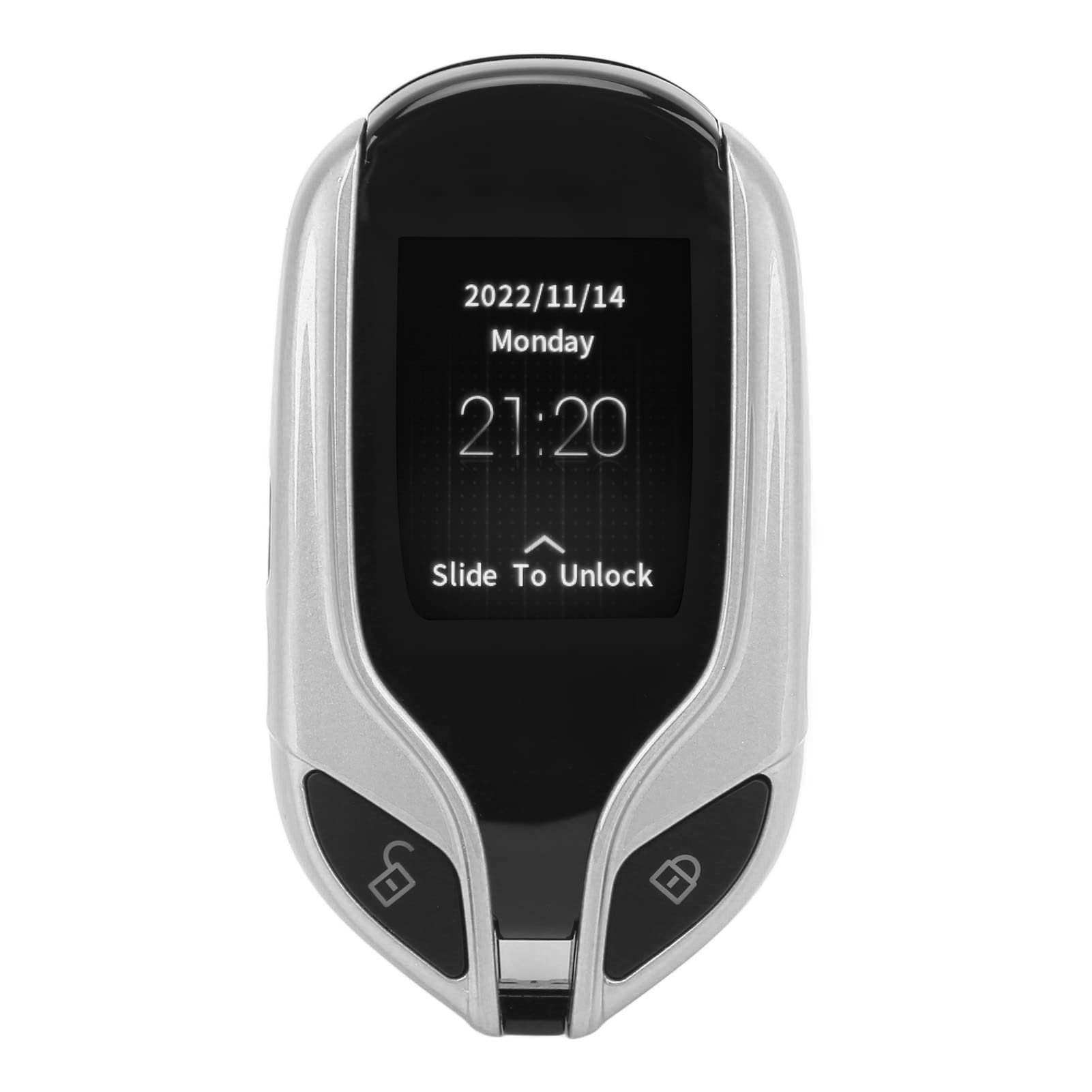 Car Keyless Entry Remote Control, LCD Screen Smart Key Universal Remote Car Key with One Button Start Long Standby Time PKE Keyless Entry System Car Key Fob for All (Silver)