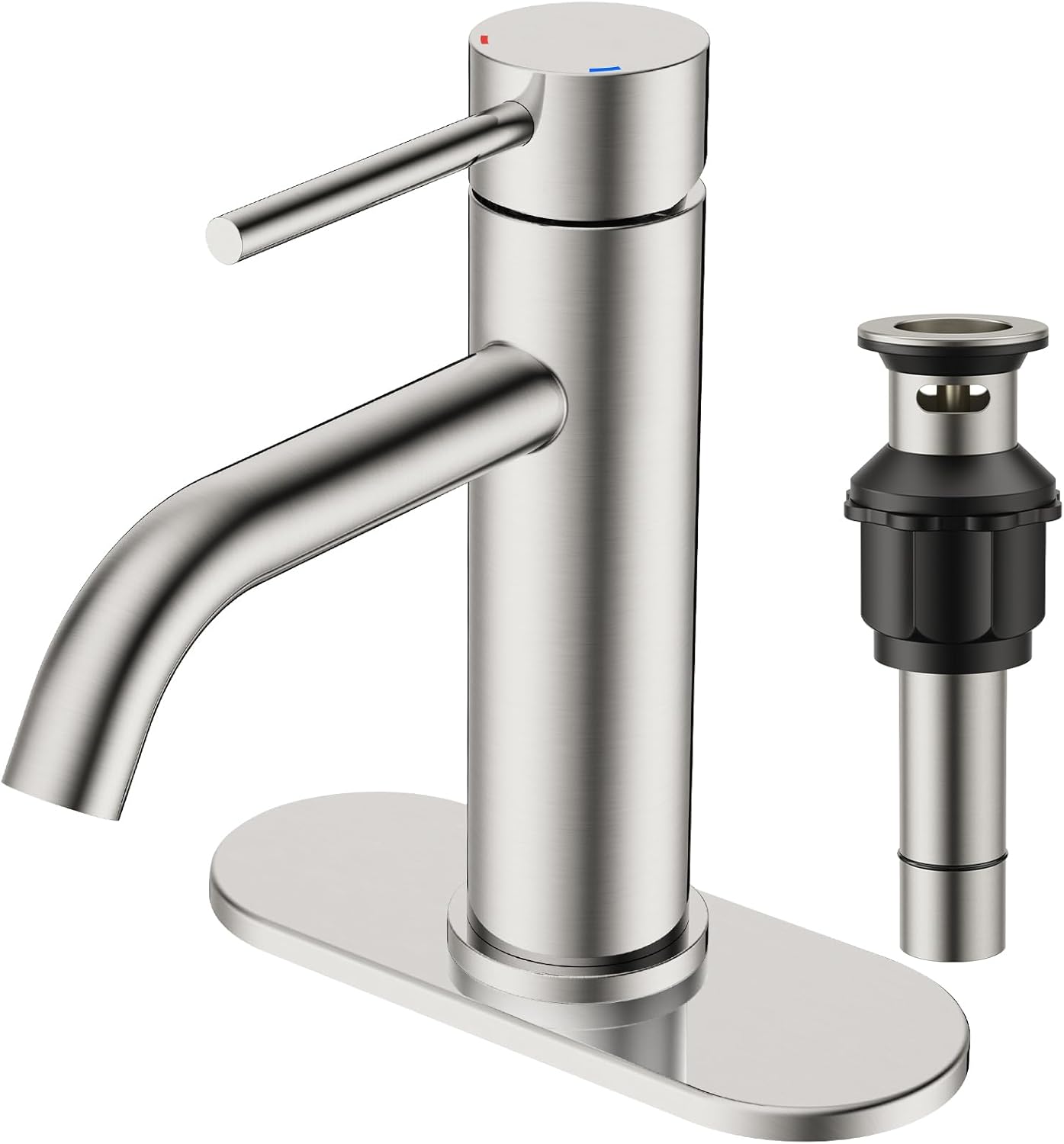 FORIOUS Single Hole Bathroom Faucets 1 Handle, Brushed Nickel 3 Hole Bathroom Sink Faucet with Metal Pop up Drain and Supply Hose, Suitable for Vanity Lavatory Restroom Remodel