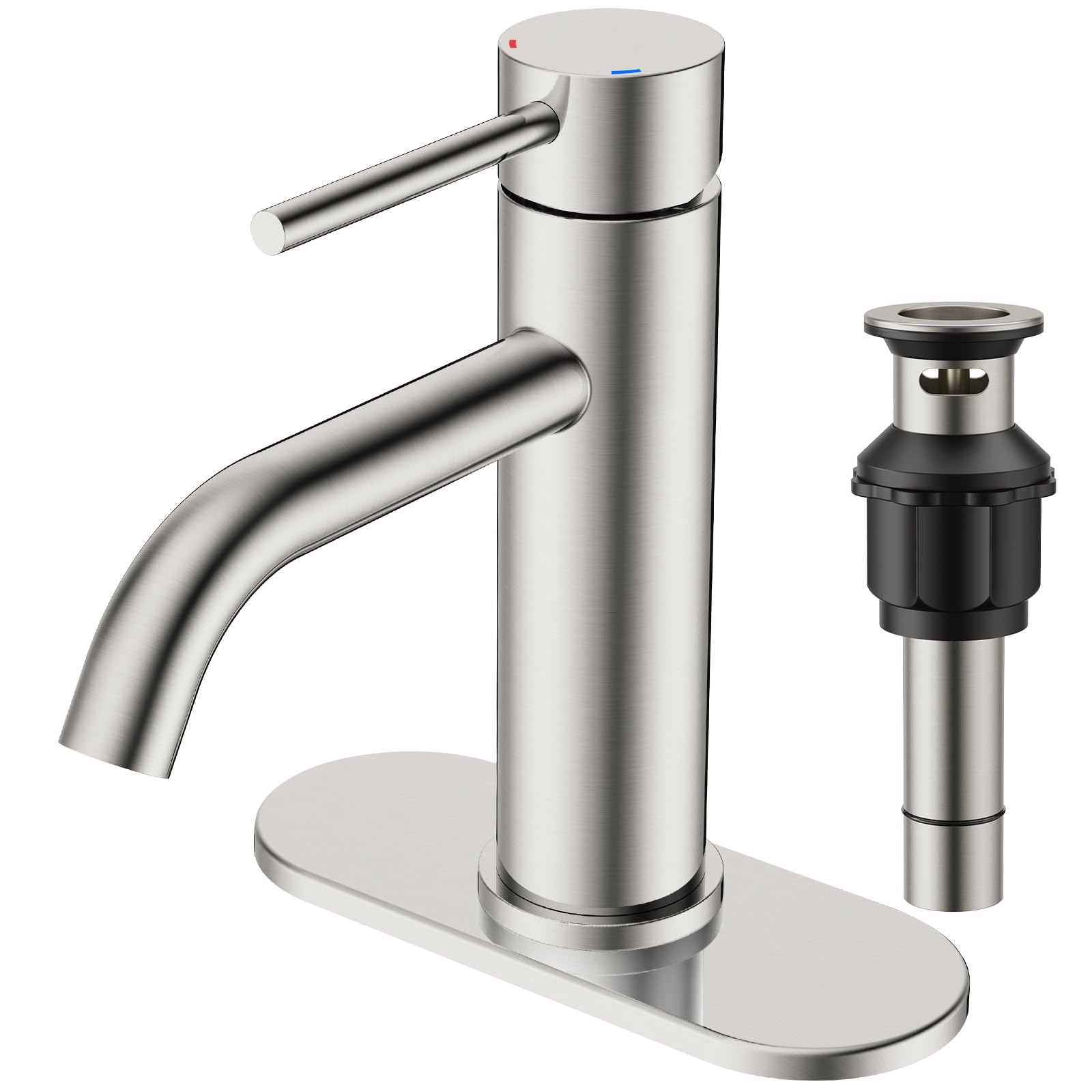 FORIOUS Single Hole Bathroom Faucets 1 Handle Brushed Nickel 3 Hole Bathroom Sink Faucet with Metal Pop up
