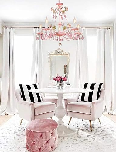 Miniatura 5 de Candelabro de cristal rosa para habitación de niñas, 5 luces, 20.5 de ancho de alto, 23.6 pulgadas, estilo flor rosa