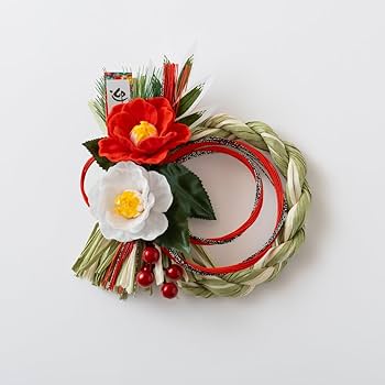 リースしめ縄飾り Amazon.co.jp: 秀〆 正月飾り しめ縄 水引 水引飾り モダンリース 椿