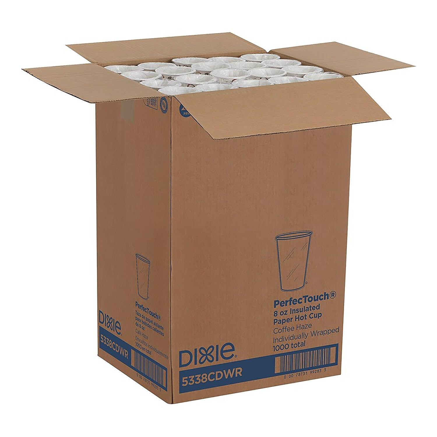 Dixie PerfecTouch 8 oz Paper Coffee Cups By GP PRO, Coffee Haze Design, 1000 Count (Individually Wrapped Disposable Cups), 5338CDWR