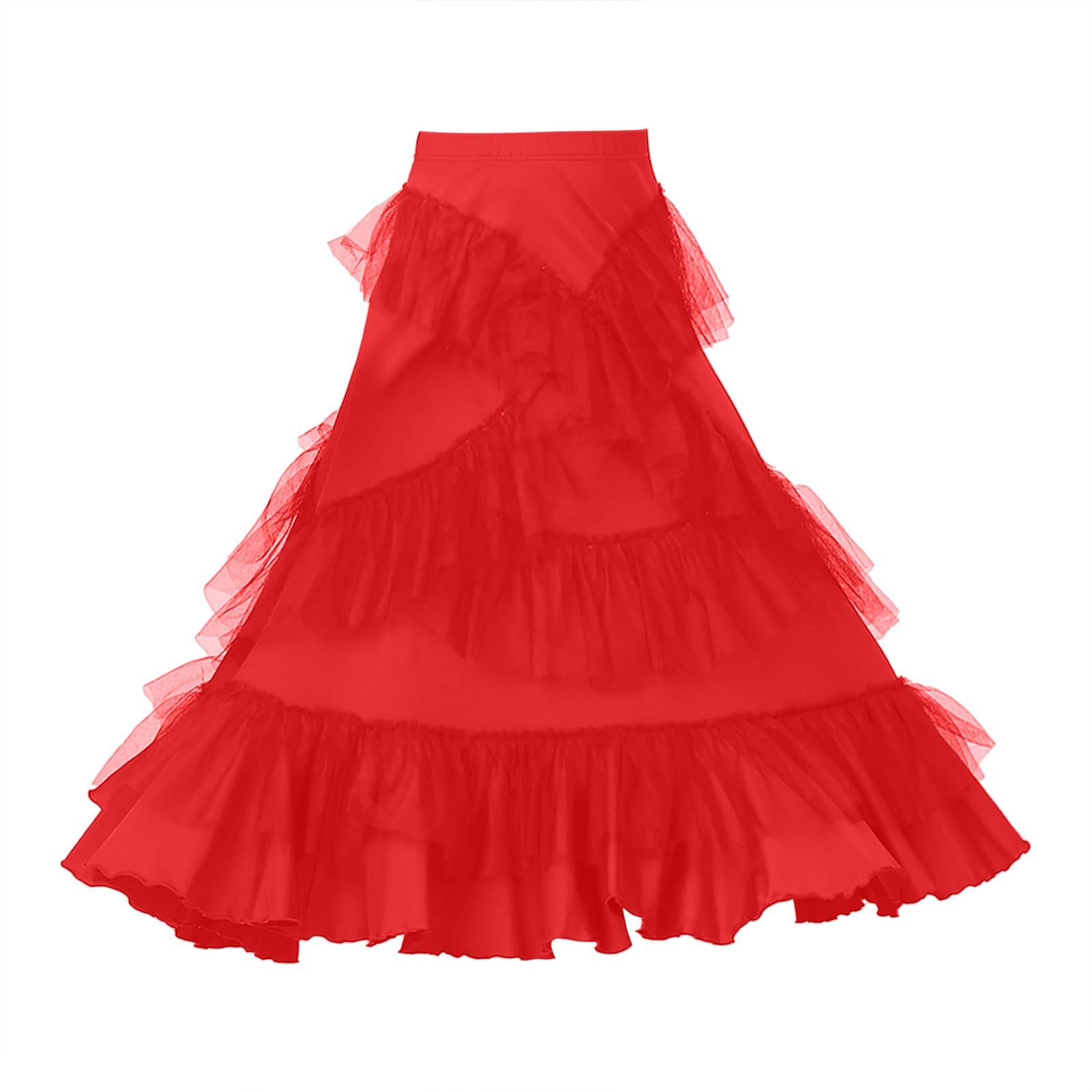 Tüllrock Damen Lang Rock Damen Schwarz Karneval Tutu Rock Lila Tüll Rüschenrock Mit Zackenrand Elastischer Bund Puffy Kostüm für Fasching, Umzug & Feier