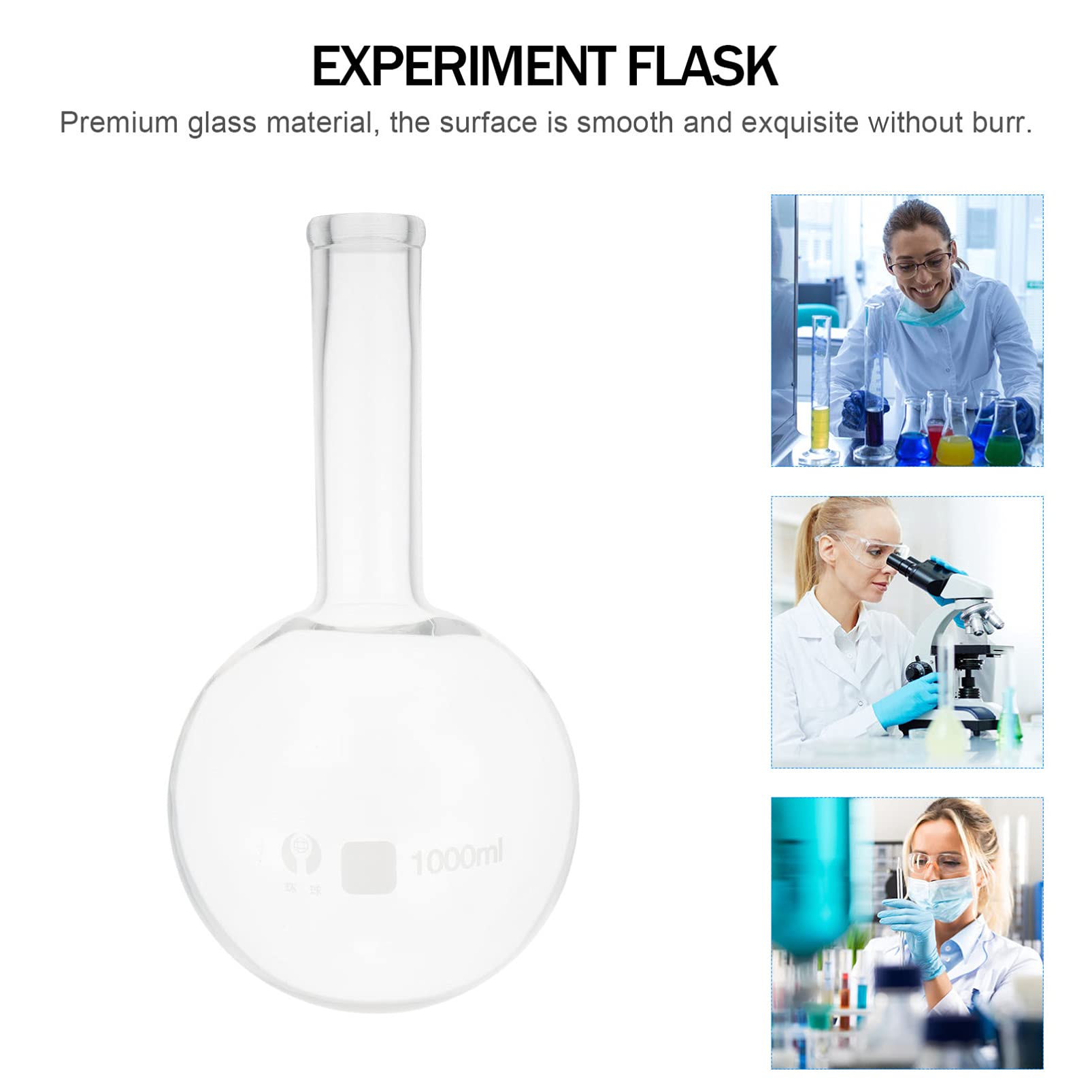 NAMOARLY 1pc Round-Bottomed Flask Flat Bottom Flask Scientific Flask Scientific Narrow- Mouth Flasks Lab Flask Beaker Laboratory Flask Lab Erlenmeyer Flasks Boiling Flask Transparent Glass