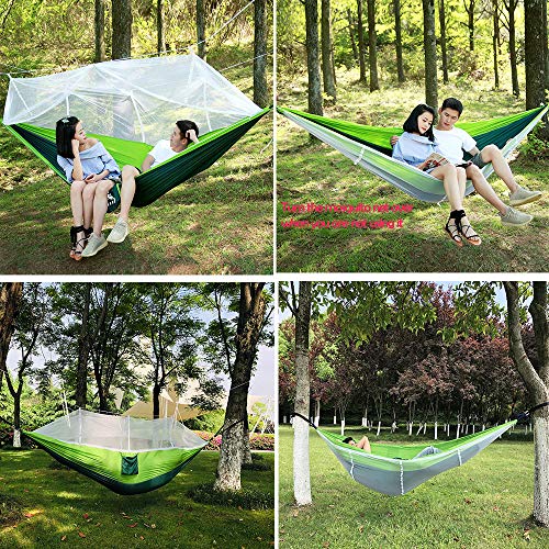 Image of DOLPHY Nylon Portable Camping Hammock with Mosquito Net for Hiking Travel Green & Perot