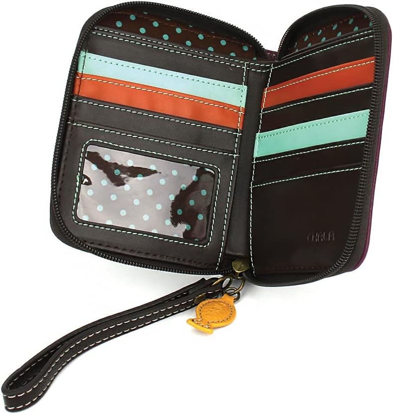 CHALA Zip Around Wallet, Wristlet, 8 Credit Card Slots, Sturdy Pu Leather - Gray Tabby Cat - Purple