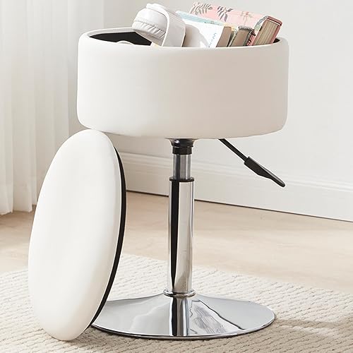 Taburete otomano ajustable blanco para tocador, silla de tocador para sala de maquillaje, taburete con almacenamiento, taburetes de maquillaje con