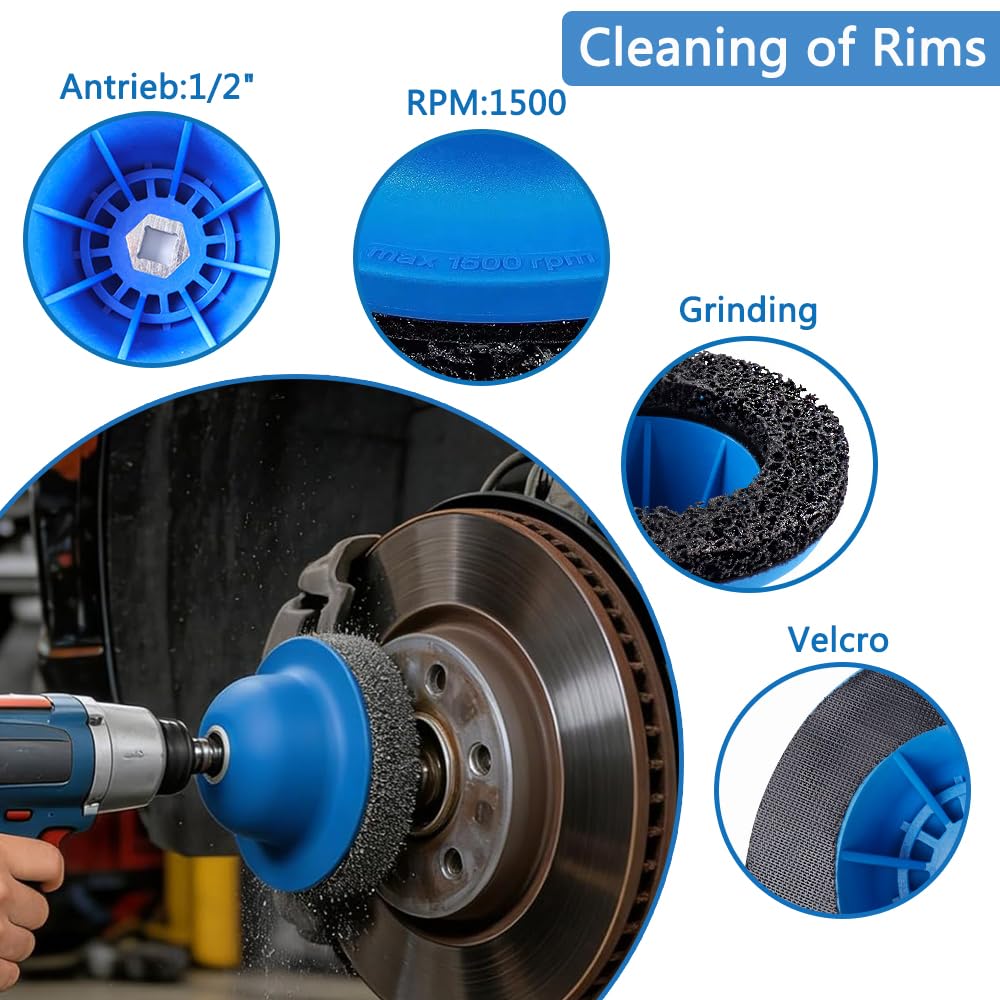 Smerigliatrice mozzo ruota, diametro interno 90 mm, diametro esterno 150 mm, per gancio di traino, con azionamento da 1/2", pulitore mozzo ruota auto per cambio cerchioni, pulizia mozzo ruota