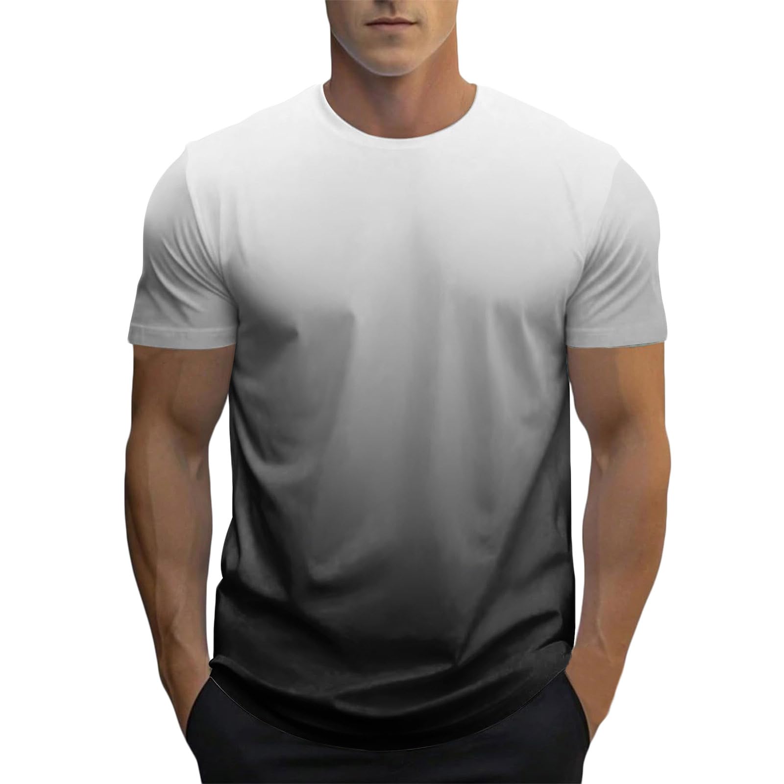 Mens Gradient Color T-Shirt Casual Short Sleeve Crewneck Lightweight Athletic Workout Tees Summer Loose Tops