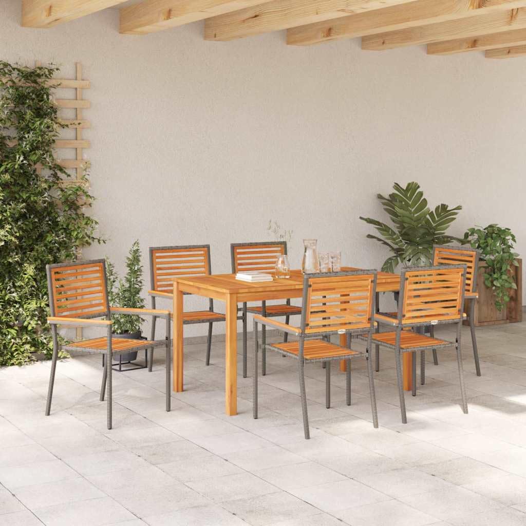 7-częściowy zestaw mebli ogrodowych z litego drewna akacjowego, odporny na warunki atmosferyczne, na taras, balkon i do użytku na zewnątrz, w zestawie wygodne krzesła