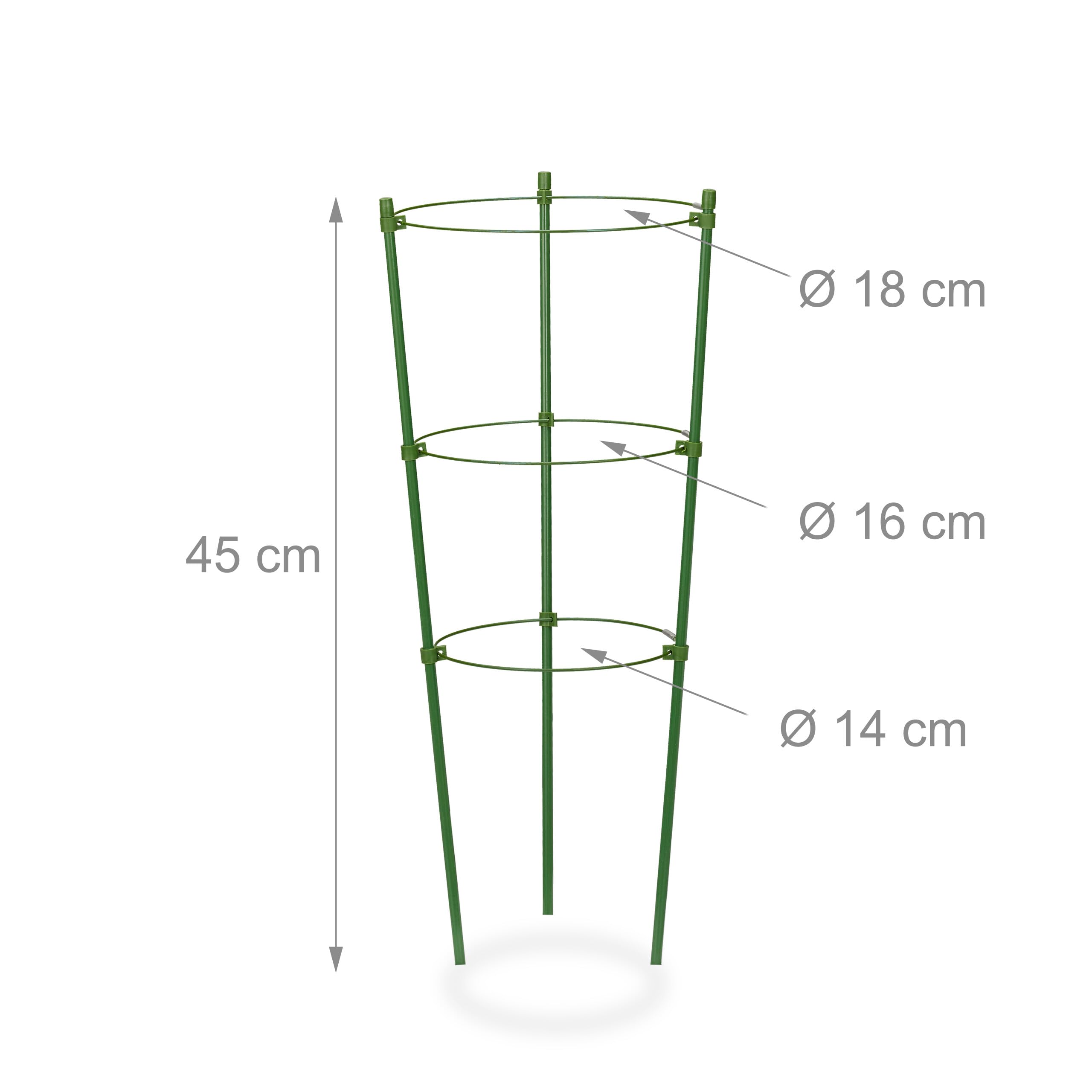 Relaxdays Tuteur à tomates, Lot de 6, 3 Anneaux, HxD : 45 x 18 cm, pour Plantes Utilitaires, métal & Plastique, Vert